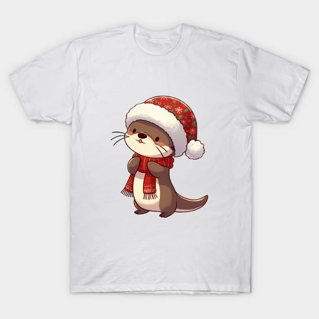 Cute Christmas Otter T-Shirt by Takeda_Art